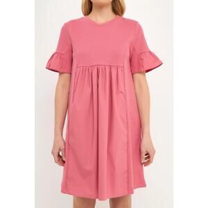 ENGLISH‎ FACTORY MIXED MEDIA SHORT-SLEEVE MINI DRESS Dusty Pink Size Medium Cute